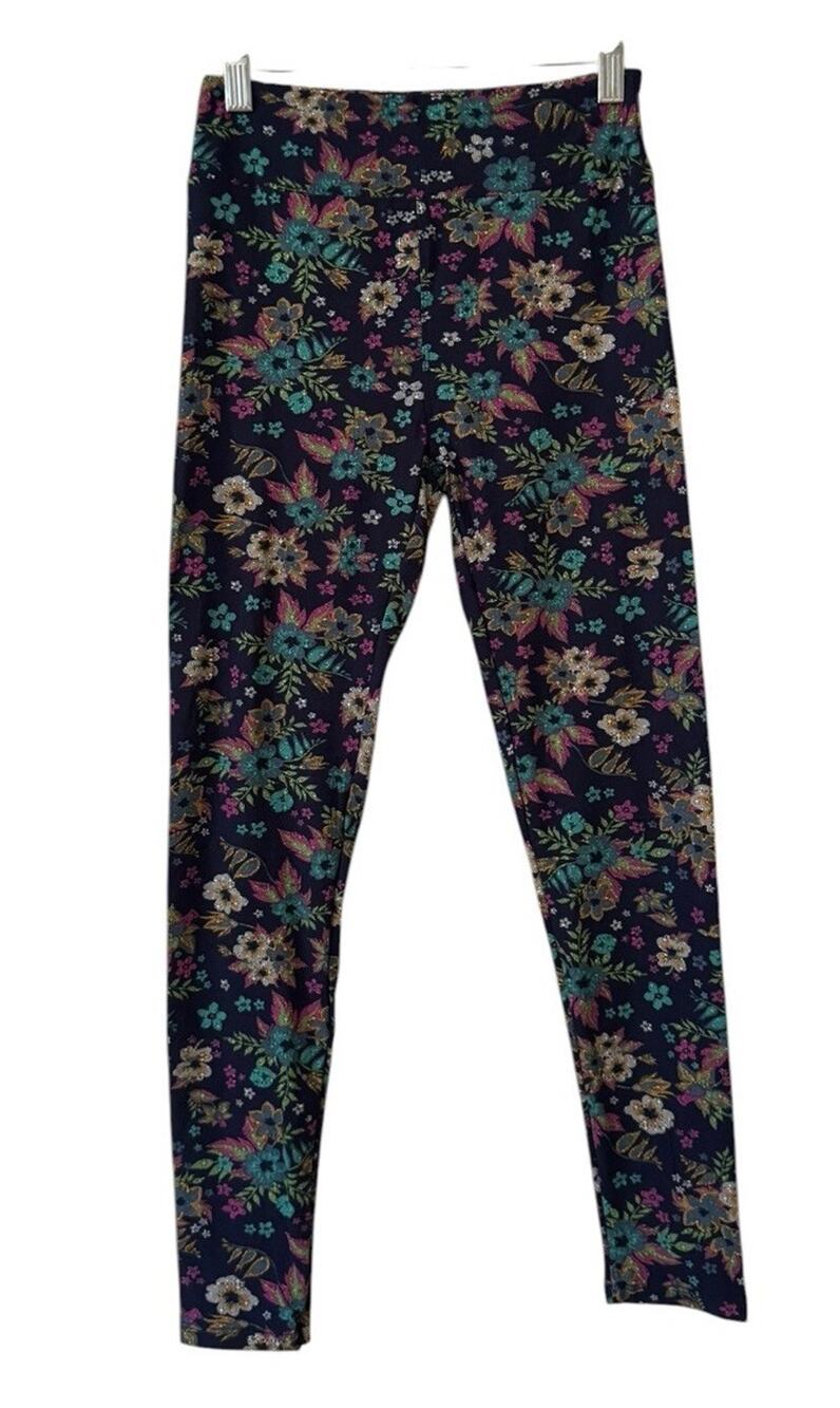 LulaRoe Women Sz OS Leggings Stretch Floral Retro Hippie Colorful Vacation City